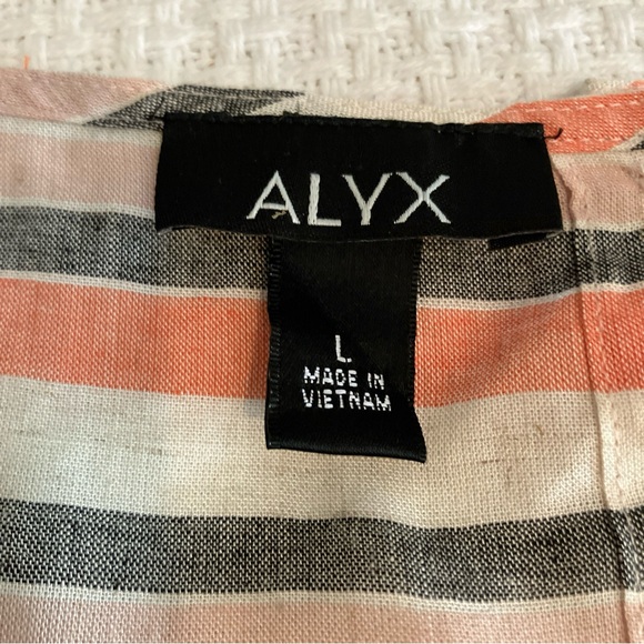 Alyx Front Tie Bell Sleeve Peasant Boho Top L Coral Gray Striped Pullover Shirt - Picture 6 of 11